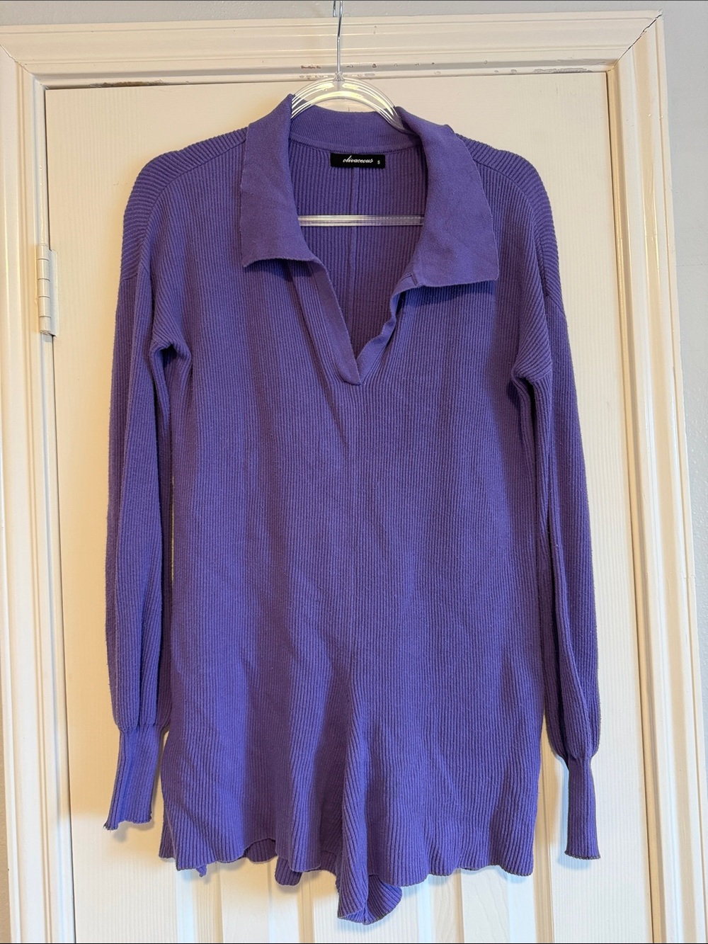 Olivaceous purple Ribbed V‑Neck Sweater romper